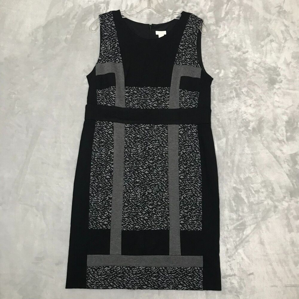 Chicos Dress Womens Medium Chicos 1.5 Black Gray Sleeveless Sheath Ponte Knit